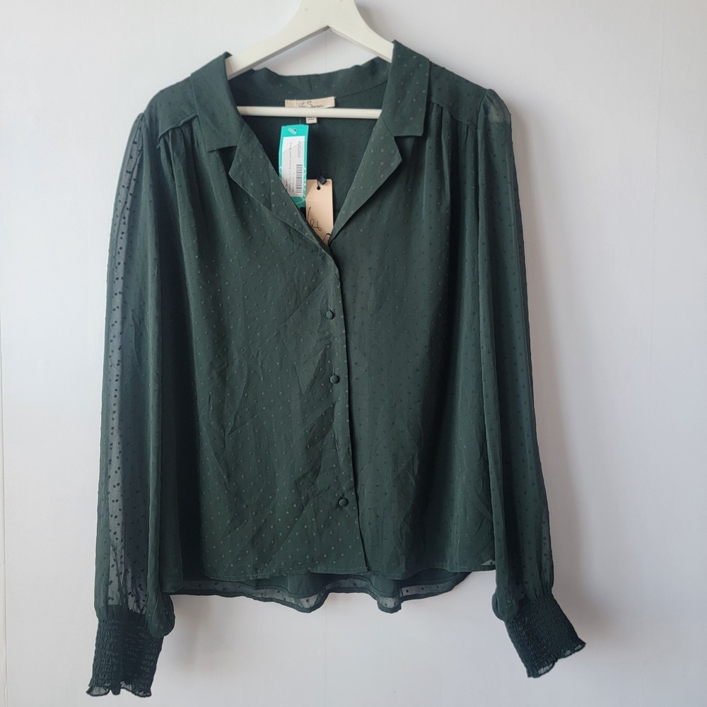 Les serein stitch fix women's hartley clip dot button‎ down blouse size L green